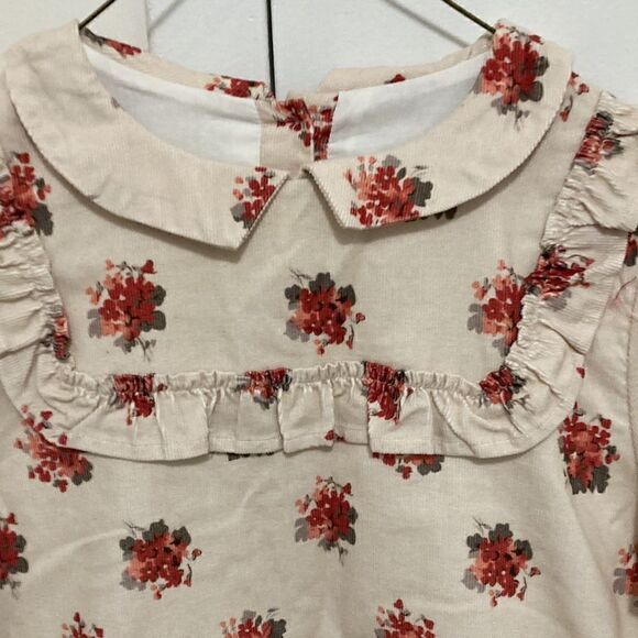 Girls Dress in Thin Whale Corduroy Long Sleeves Pale Pink Floral. Size 12. - Picture 2 of 9